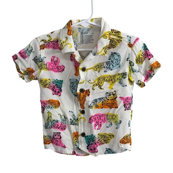 Cat & Jack Multicolor Tiger Short Sleeve Button Down Shirt Size 18 Months - Picture 2 of 5